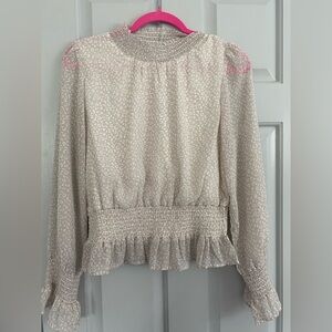 Women's Beige cheetah print  Smocked Blouse